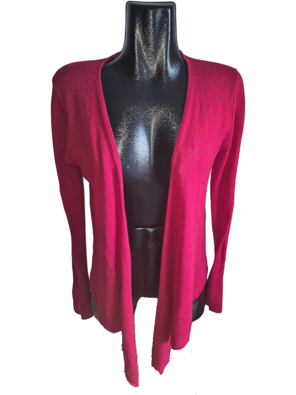 Joan Vass 100% Cashmere Women's Open-Front Waterfall Red Cardigan Sweater Size L